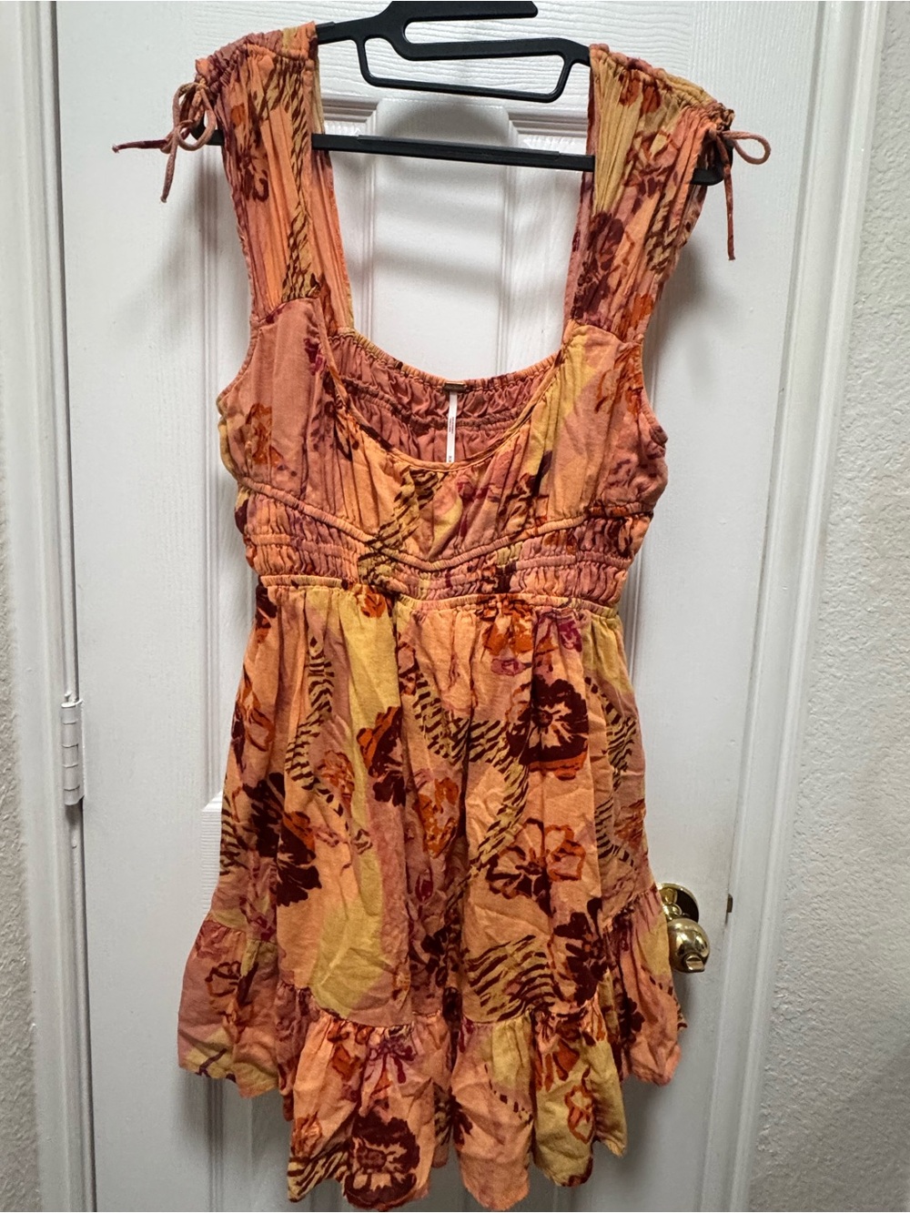 Free People Peach Tie-Dye Elastic Waist Sundress